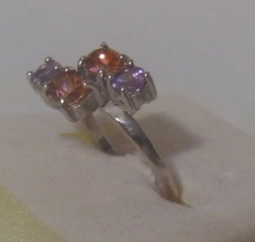 3.8 ct natural gems sapphire amethyst gold on s. silver ring (5.5)