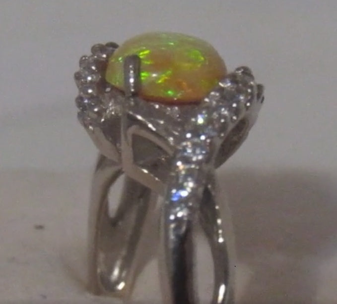 1.2 ct natural gem round opal gold on sterling silver ring (7.5)