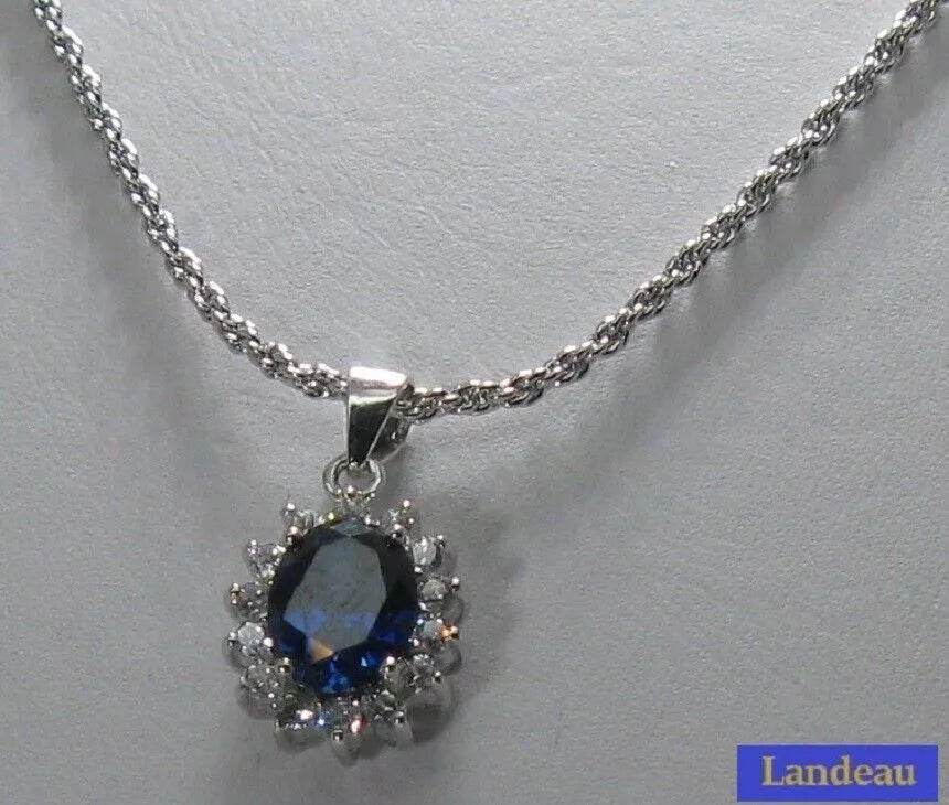 4.4 ct lab created blue sapphire gold on sterling silver pendant & necklace
