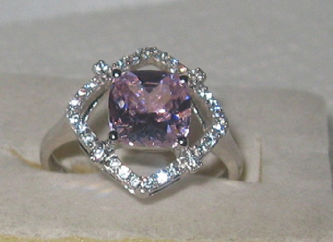 6.8 ct Lab Created Pink Topaz With White Stones Ring 5-6.75-7-7.5-7.75-8