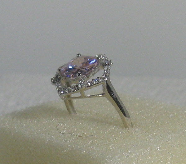 6.8 ct Lab Created Pink Topaz With White Stones Ring 5-6.75-7-7.5-7.75-8