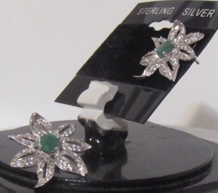 3.8 ct natural gems emerald gold on sterling silver earrings