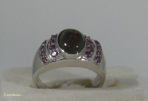 6 ct natural gems opal garnet gold on sterling silver ring (8.5-9)