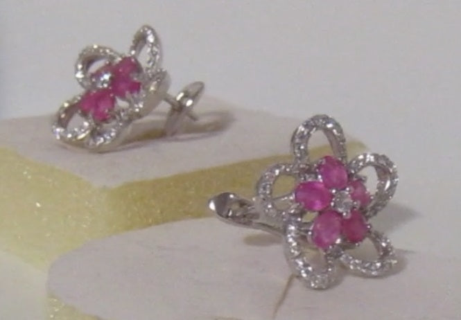 1.8 ct natural gems pink ruby gold on sterling silver earrings