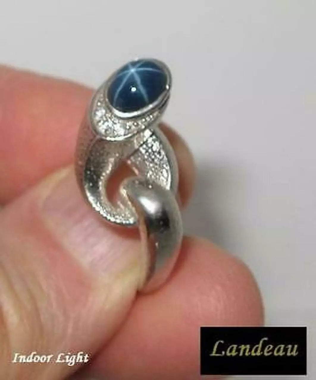 1.24 ct natural gem BLUE STAR SAPPHIRE SILVER RING (7.25)