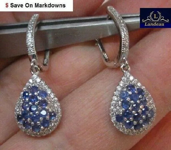 5.6 ct natural gems blue sapphire gold on s. silver earrings
