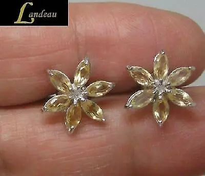 6 ct natural gems marquise citrine topaz flower gold on s. silver earrings