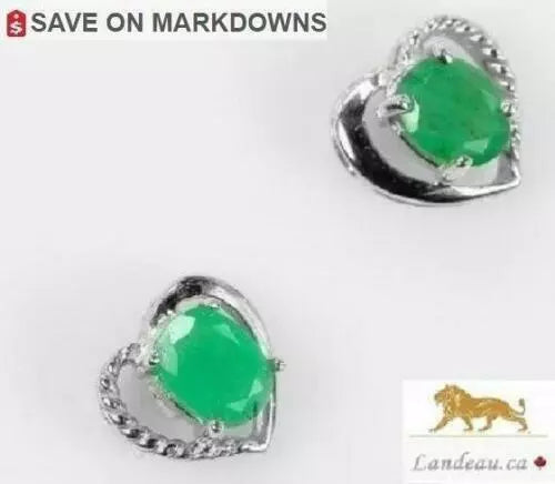 1.6 ct natural gems emerald gold on sterling silver heart earrings