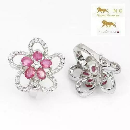 1.8 ct natural gems pink ruby gold on sterling silver earrings