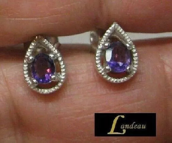 1.9 ct natural gems purple pear amethyst gold on sterling silver earrings