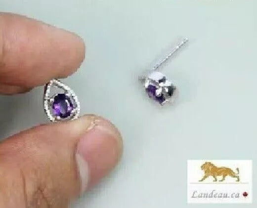 1.9 ct natural gems purple pear amethyst gold on sterling silver earrings