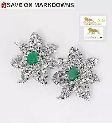 3.8 ct natural gems emerald gold on sterling silver earrings