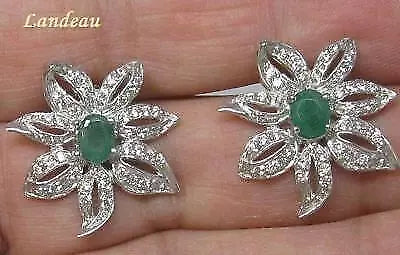 3.8 ct natural gems emerald gold on sterling silver earrings