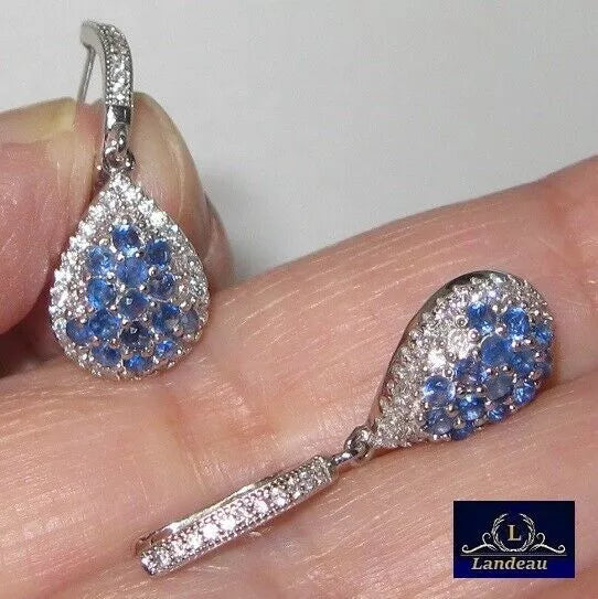 5.6 ct natural gems blue sapphire gold on s. silver earrings