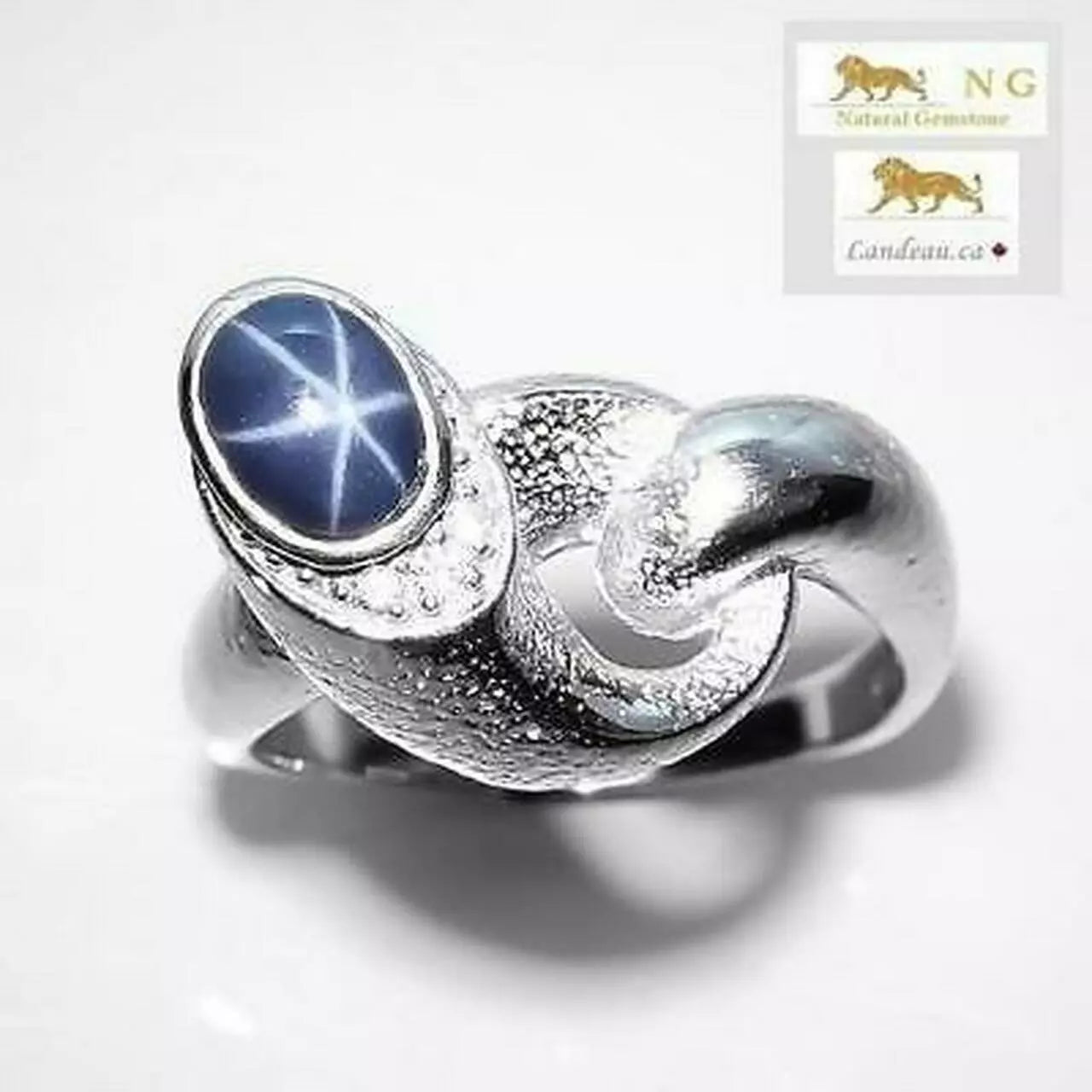 1.24 ct natural gem BLUE STAR SAPPHIRE SILVER RING (7.25)