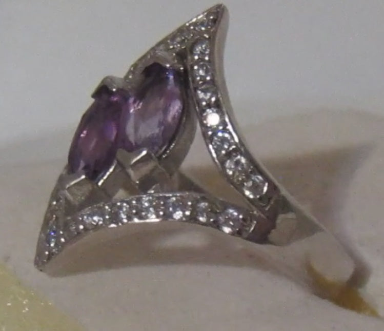 1.8 ct natural gems amethyst marquise gold on sterling silver ring ( 6.5 )