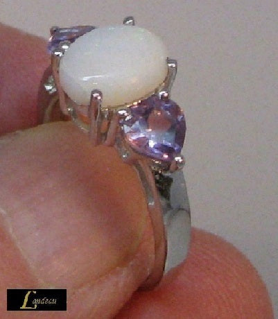 3.6 ct natural gems opal & heart amethyst gold on s. silver ring (6)