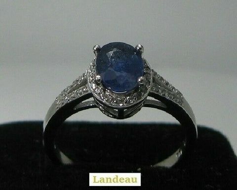 2.2 ct natural gems BLUE OVAL SAPPHIRE Gold on SILVER RING(7.5)
