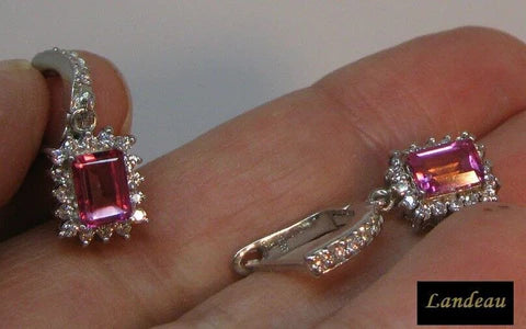 6 ct natural gems emerald cut pink ruby gold on s. silver earrings