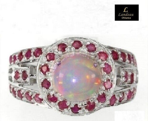 2.8 ct natural gems rainbow fire opal- red ruby gold on s. silver ring (6)