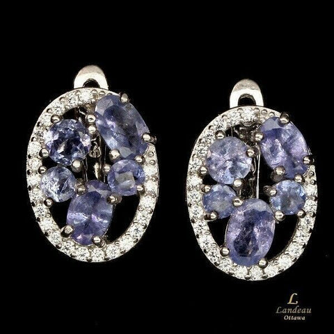 6.8 ct natural gems blue violet tanzanite gold on sterling silver earrings