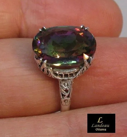 8.56 ct natural gem rainbow quartz filigree gold on sterling silver ring (6)