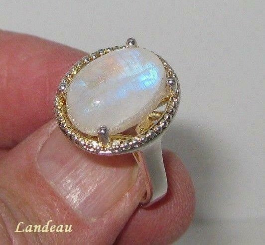8 ct natural gem fire blue moonstone two tone gold on silver ring (8)