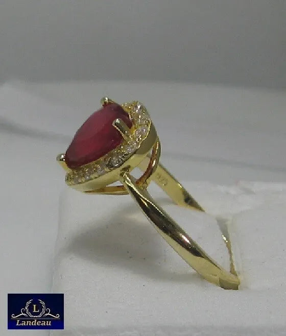 3 c tnatural gem ruby heart 14k yellow gold on s. silver ring (7.75) v