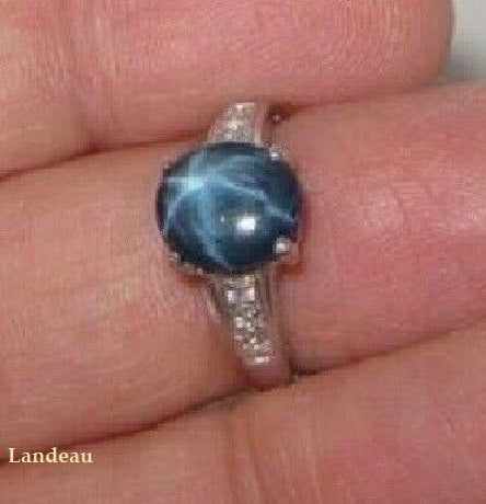 3.4 ct natural gem 6 ray blue star sapphire s. silver ring (6)