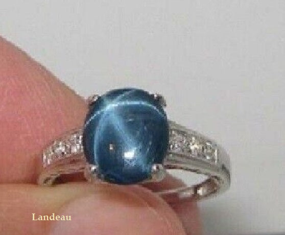 3.4 ct natural gem 6 ray blue star sapphire s. silver ring (6) v