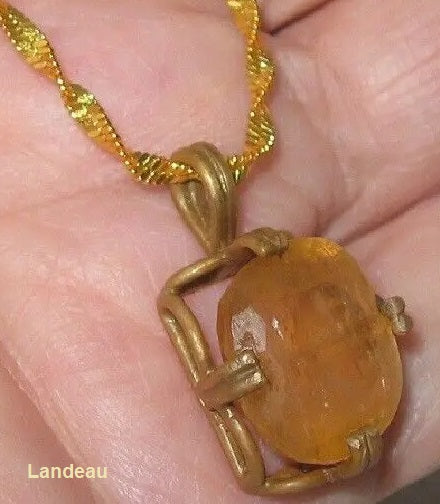 natural gems Orange 17.35 ct Royal Imperial Topaz 24K gold on Silver Pendant