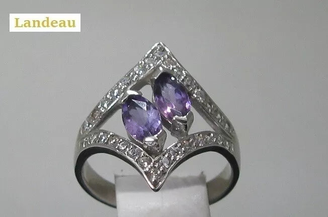 1.8 ct natural gems amethyst marquise gold on sterling silver ring ( 6.5 )