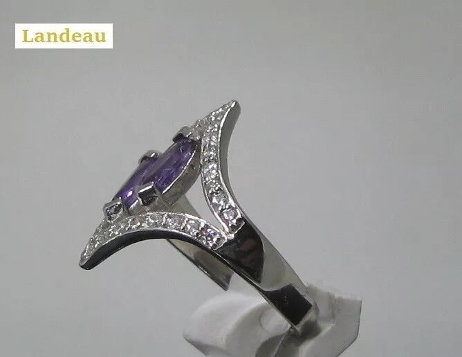 1.8 ct natural gems amethyst marquise gold on sterling silver ring ( 6.5 )