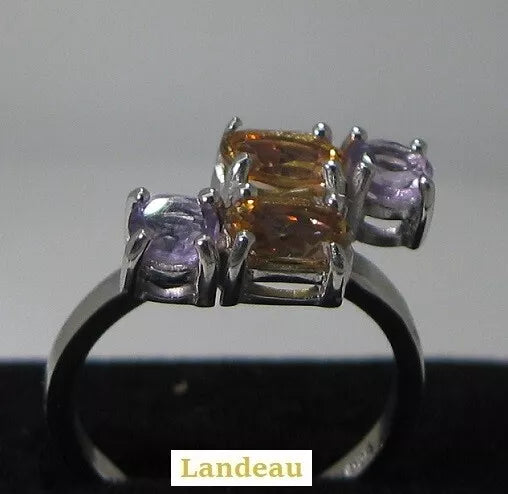 3.8 ct natural gems sapphire amethyst gold on s. silver ring (5.5)