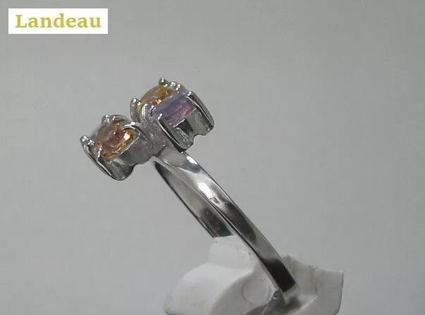 3.8 ct natural gems sapphire amethyst gold on s. silver ring (5.5)