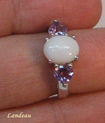 3.6 ct natural gems opal & heart amethyst gold on s. silver ring (6)
