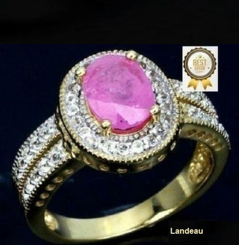 3.2 ct natural gems pink ruby & topaz yellow gold on s. silver ring (6.75)