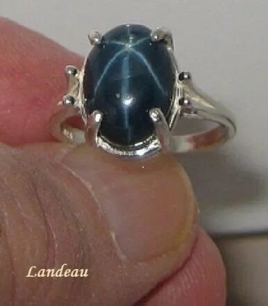 6.8 ct. natural gem 6 rays star sapphire sterling silver ring (5.5)