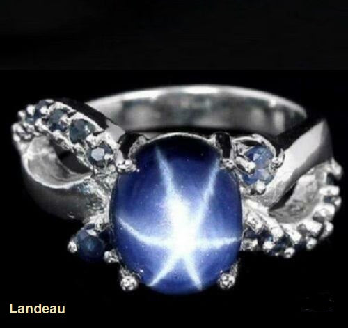 3.65 ct natural gems 6 Ray Star Sapphire Silver Ring (4.5)