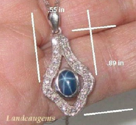 1.4 ct natural gem blue star sapphire gold on s. silver pendant & necklace v