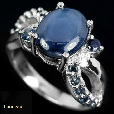 3.65 ct natural gems 6 Ray Star Sapphire Silver Ring (4.5) v
