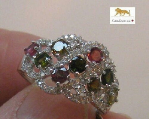 2 ct natural gems multi color stone tourmaline s. silver ring (8) v