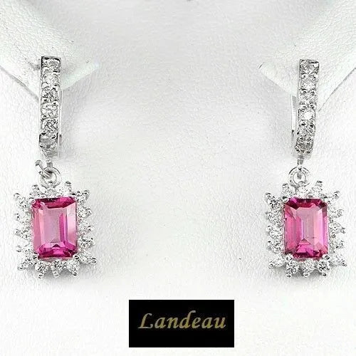 6 ct natural gems emerald cut pink ruby gold on s. silver earrings v