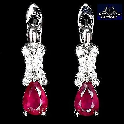 4.4 ct natural gems pear red ruby 14k gold on sterling silver earrings