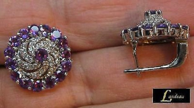 5 ct natural gems amethyst with cz accents gold on sterling silver earrings v