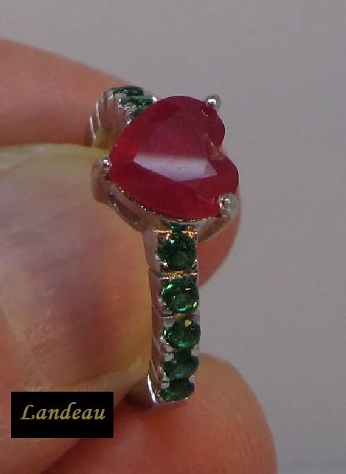 2 ct natural gems Ruby Heart Garnet Sterling Silver Ring (6)
