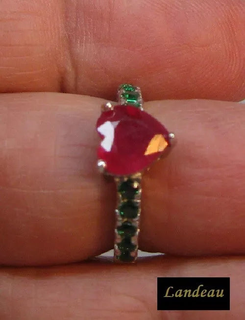2 ct natural gems Ruby Heart Garnet Sterling Silver Ring (6)