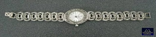 natural gems marcasite dial mop watch gold on sterling silver watch 7 in
