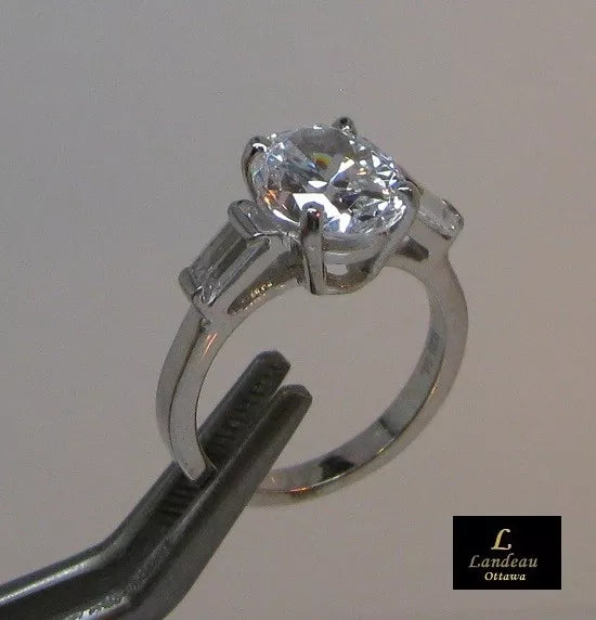 Lab Created 2.4 ct Diamond Three Stone Wedding Ring S Silver (4.75)