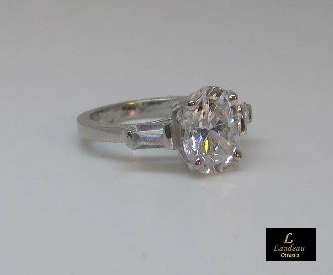 Lab Created 2.4 ct Diamond Three Stone Wedding Ring S Silver (4.75)